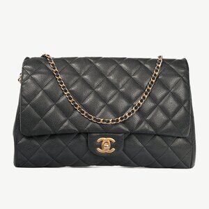 Chanel Anthracite Caviar-Leather Quilted Chain Flap Clutch